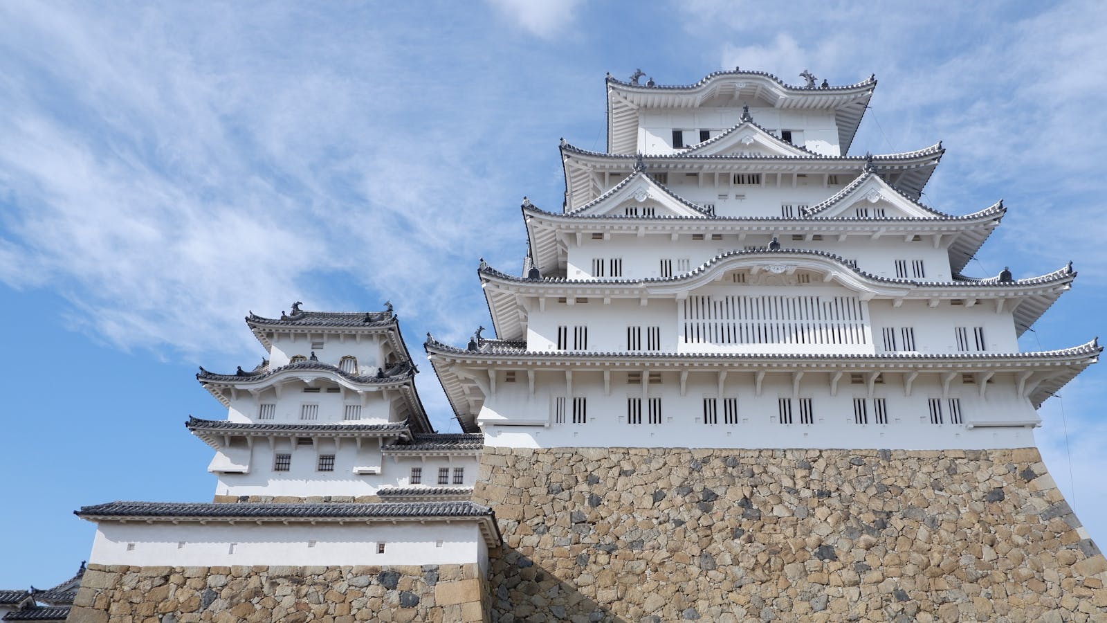 Himeji Castle traditional architecture under blue sky - Himeji Castle from Osaka