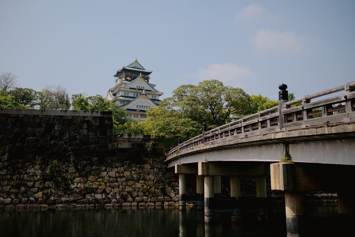Osaka Castle and bridge from river - Aqualiner cruise route