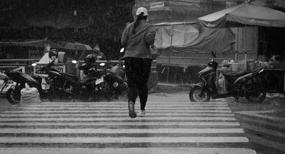 Rainy storm weather showing typhoon season conditions in Osaka