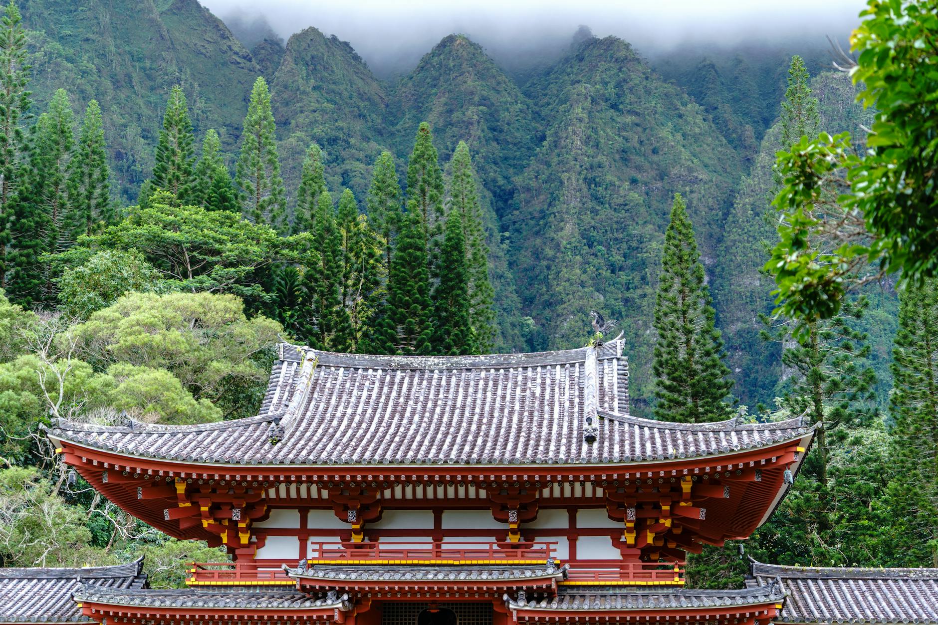 Misty mountain temple on Mount Koya from Osaka, the sacred Shingon Buddhist plateau