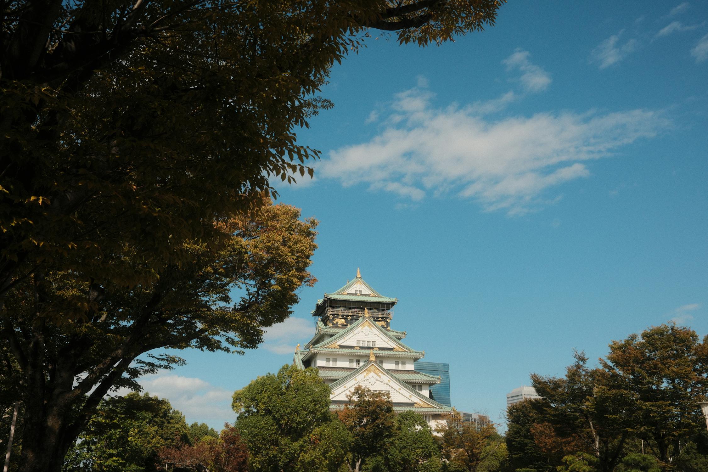Osaka Castle under a clear sky, waiting once you have cleared visa checks and immigration