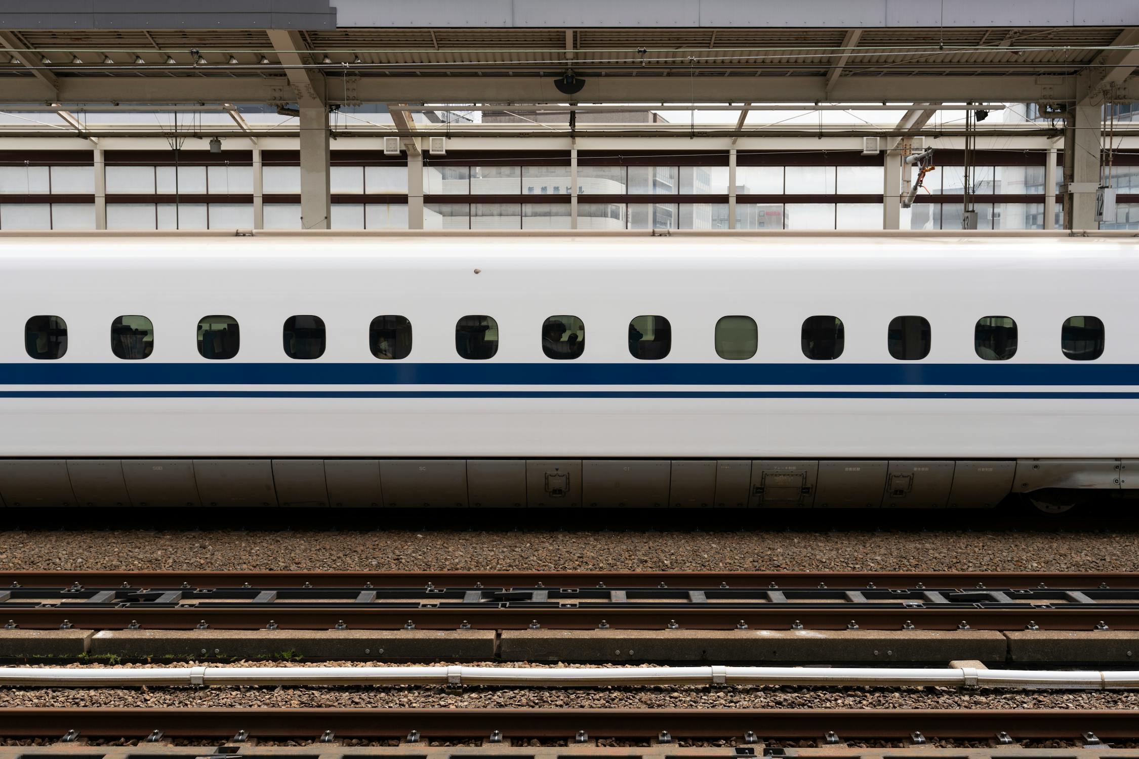 A Shinkansen bullet train at an Osaka station platform covered by the nationwide JR Pass