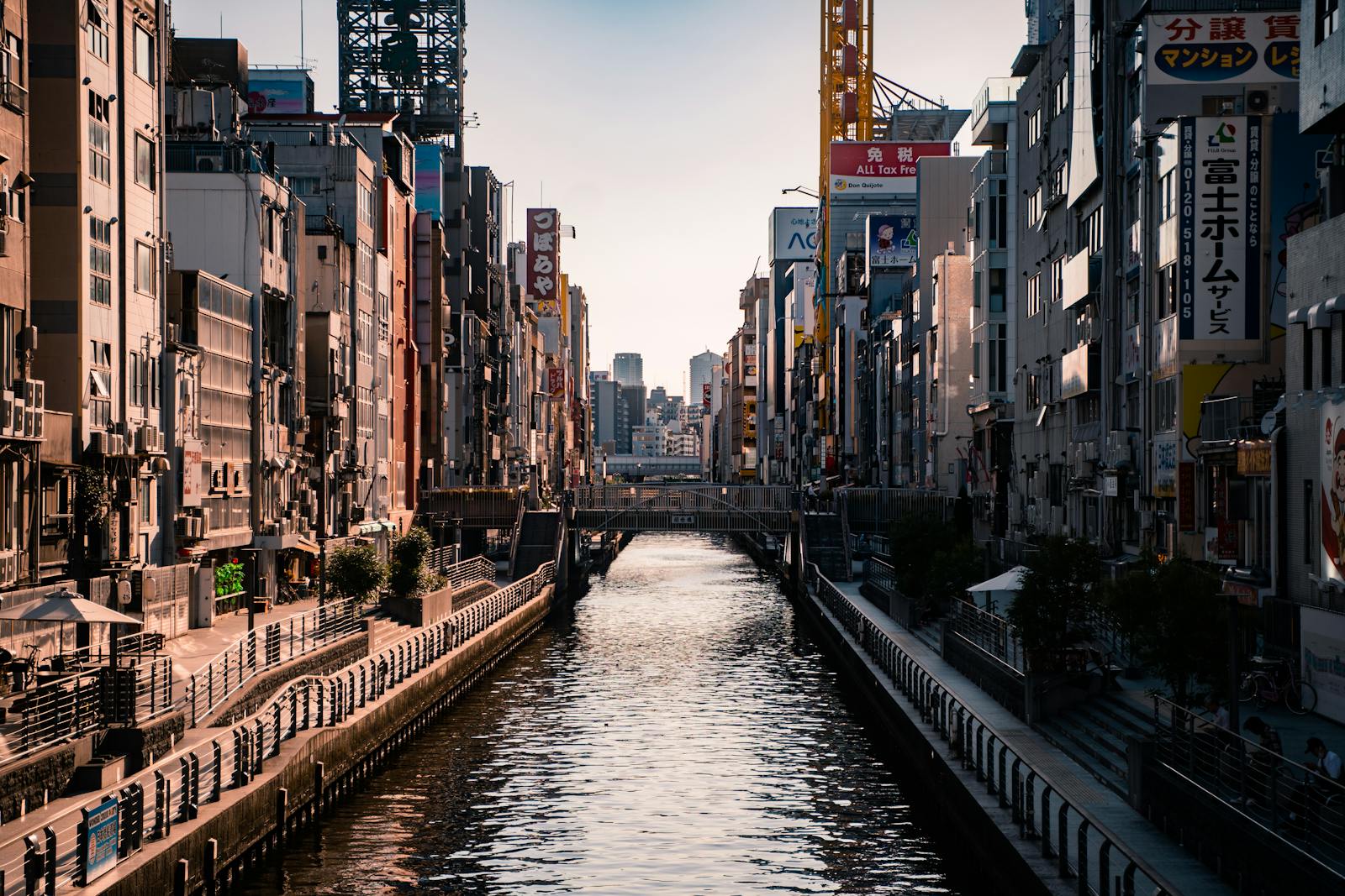 The Dotonbori Canal within the Namba district of Osaka at sunset