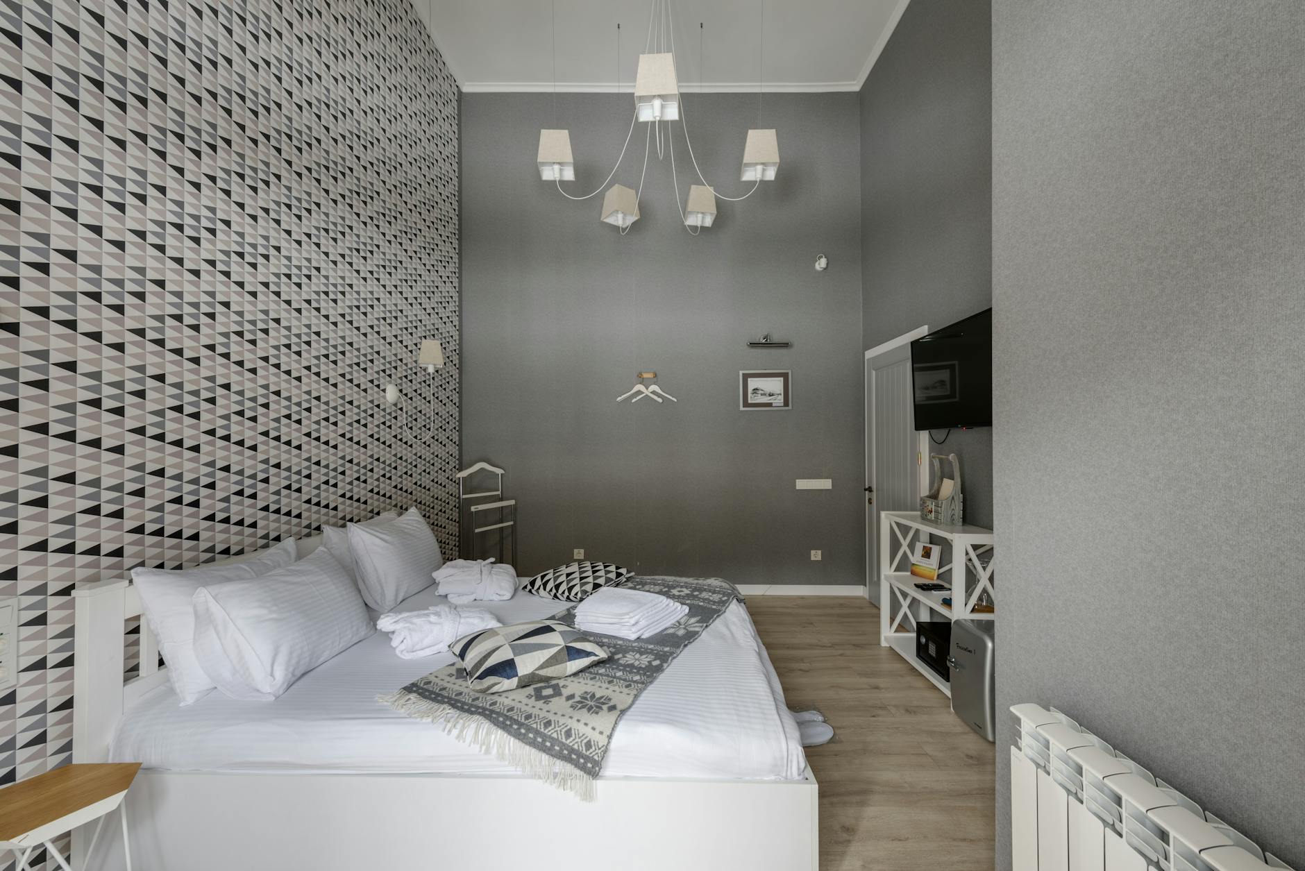 A stylish boutique hotel bedroom in the Shinsaibashi area of Osaka