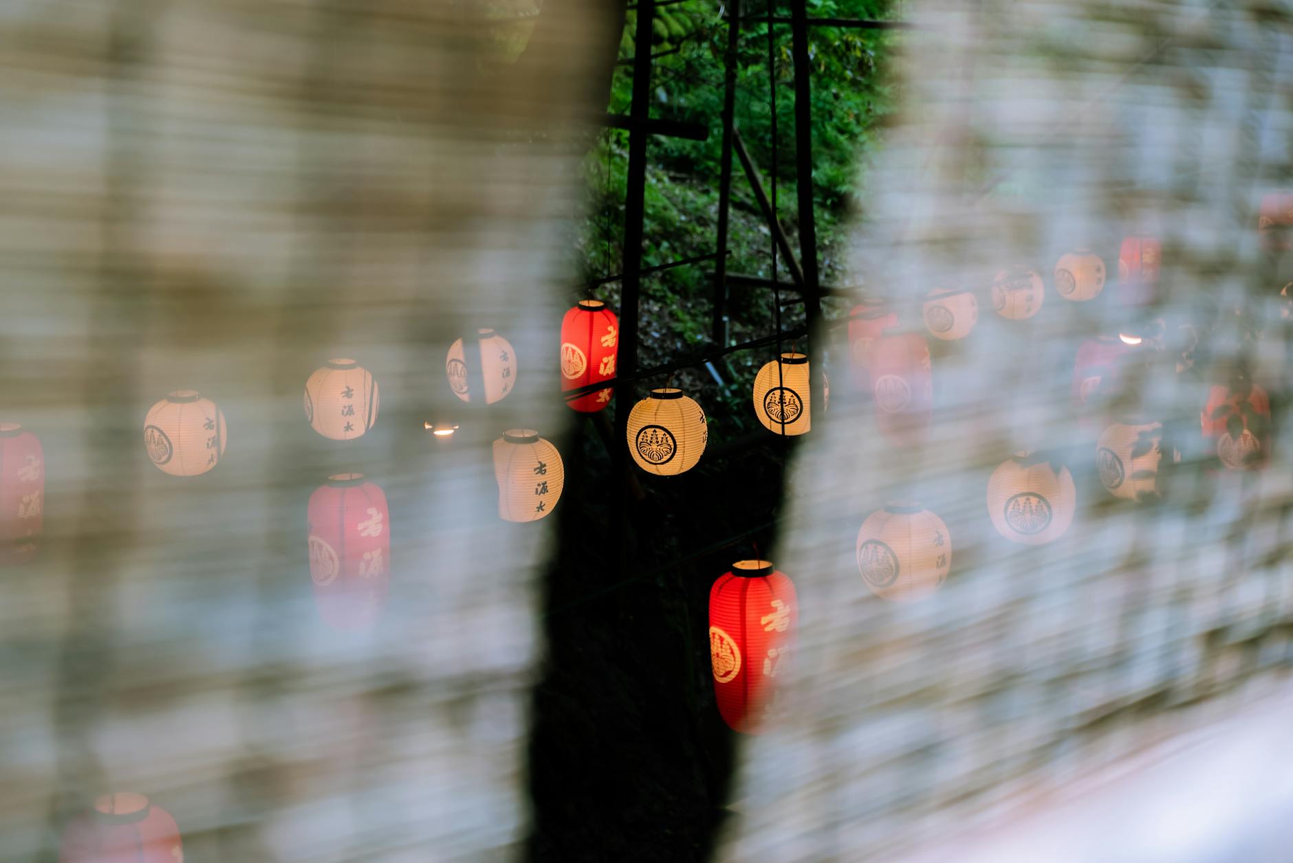 Lantern-lit summer matsuri crowd in Osaka in July