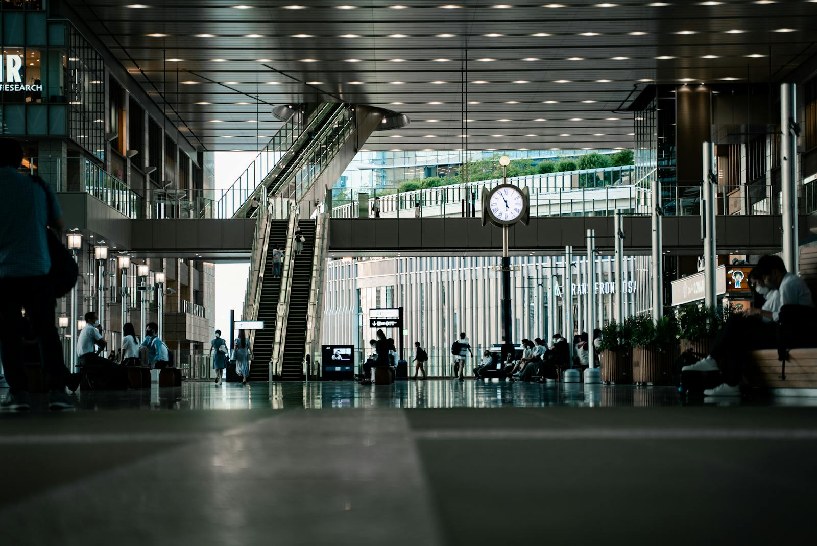 The busy interior concourse of Osaka Station in the Umeda transit hub